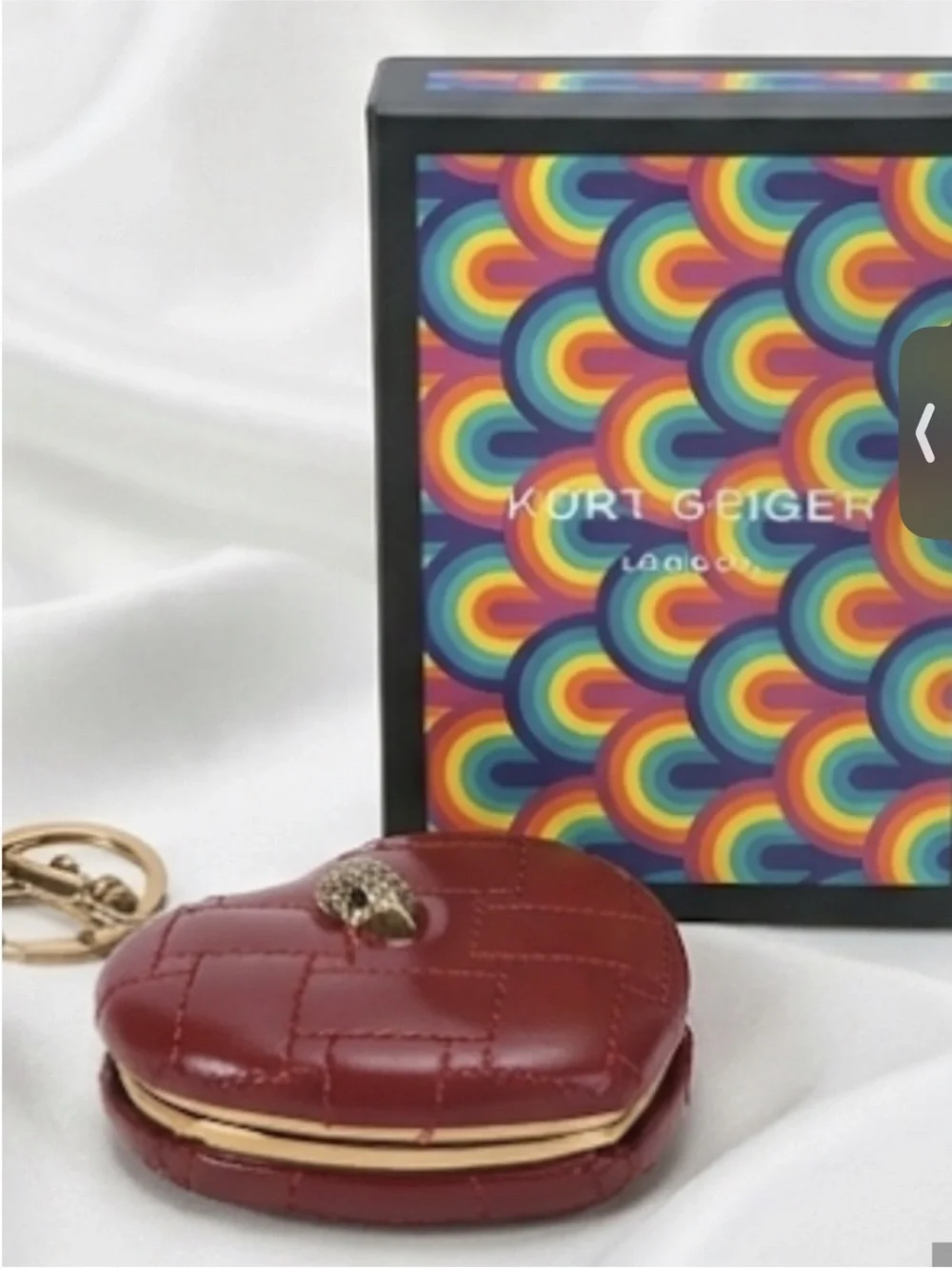 Kurt Geiger Quilted Burgundy Heart Key Charm NWT
